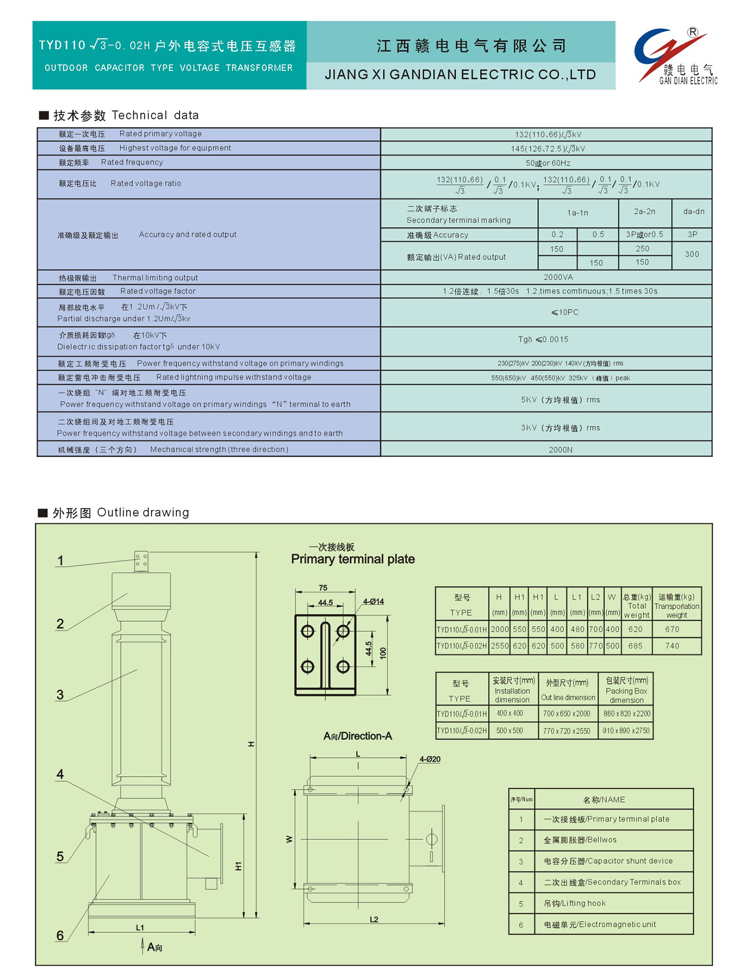 TYD110√3-0.02H 户外电容式电压互感器_百亿游戏 | 电压互感器 | 非晶合金变压器 | 干式变压器 | 油浸式变压器